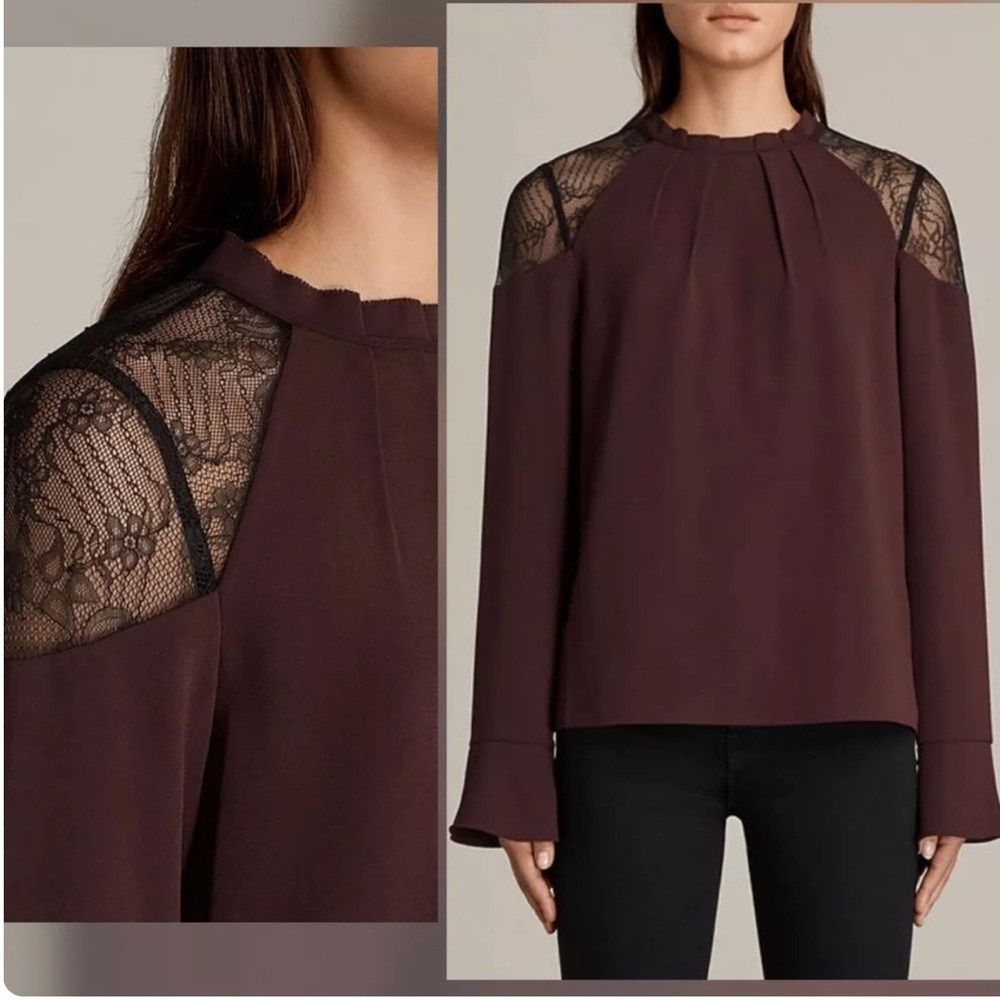 All Saints Womens Jay Lace Top Burgundy Size XS EUC